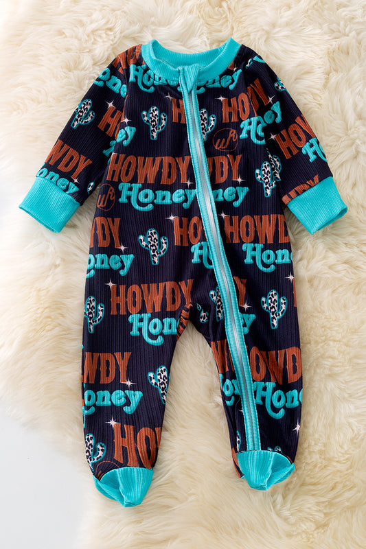 Howdy Honey" Black baby onesie with footie. (Western)  RPB50299