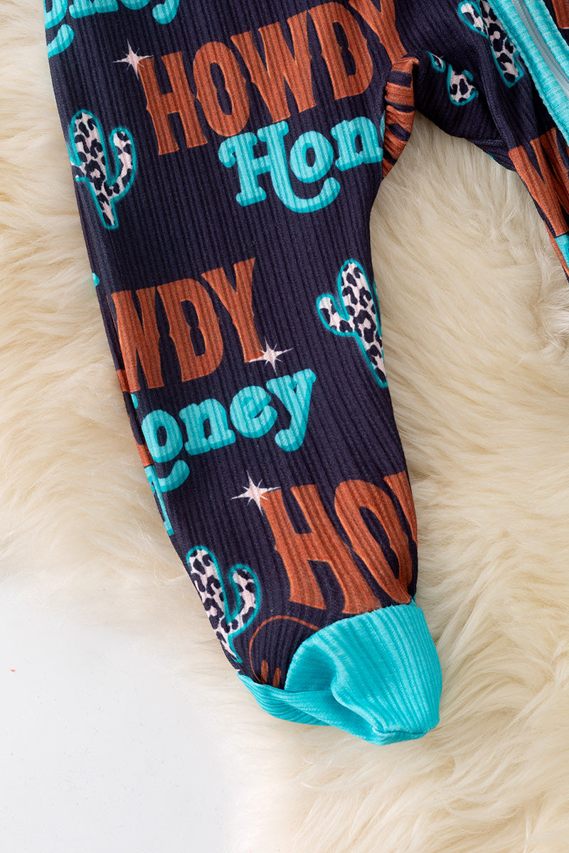 Howdy Honey" Black baby onesie with footie. (Western)  RPB50299