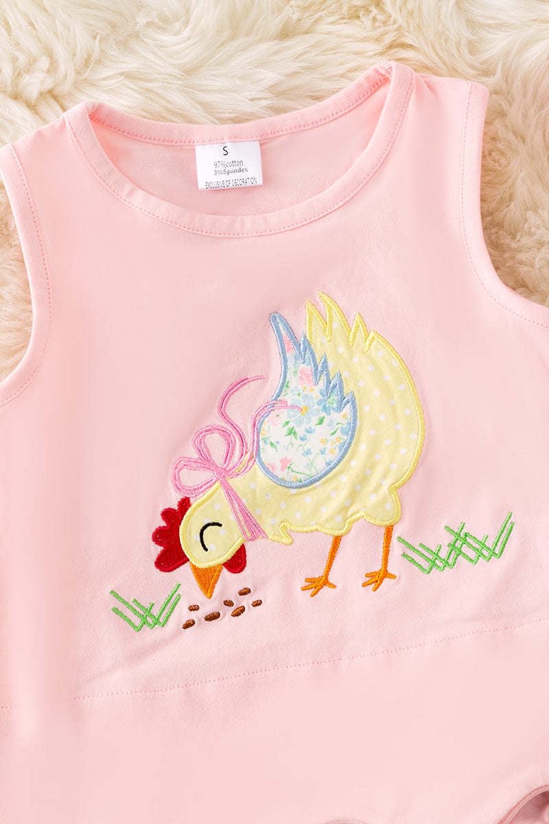 Chicken applique scalloped hem top and floral ruffle shorts. OFG50357