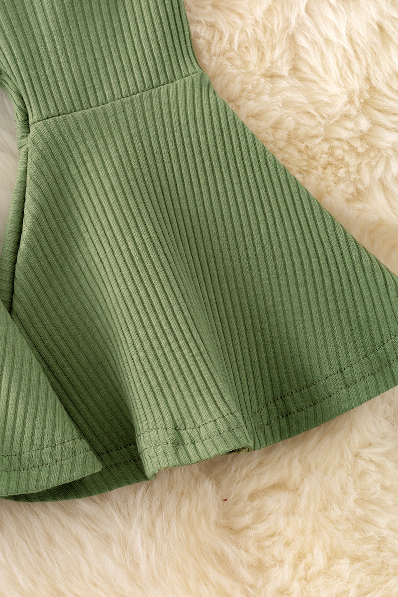 Moss green ribbed fabric bell bottoms.