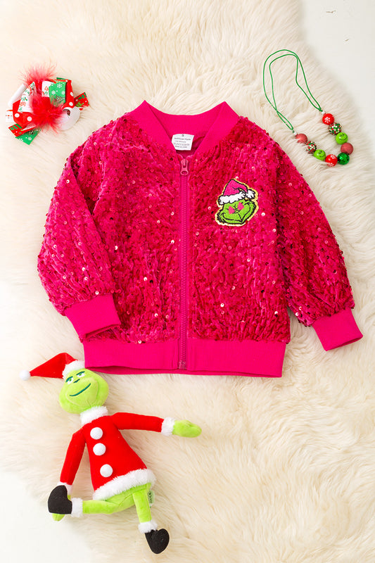 Fuchsia Christmas character sequins jacket.