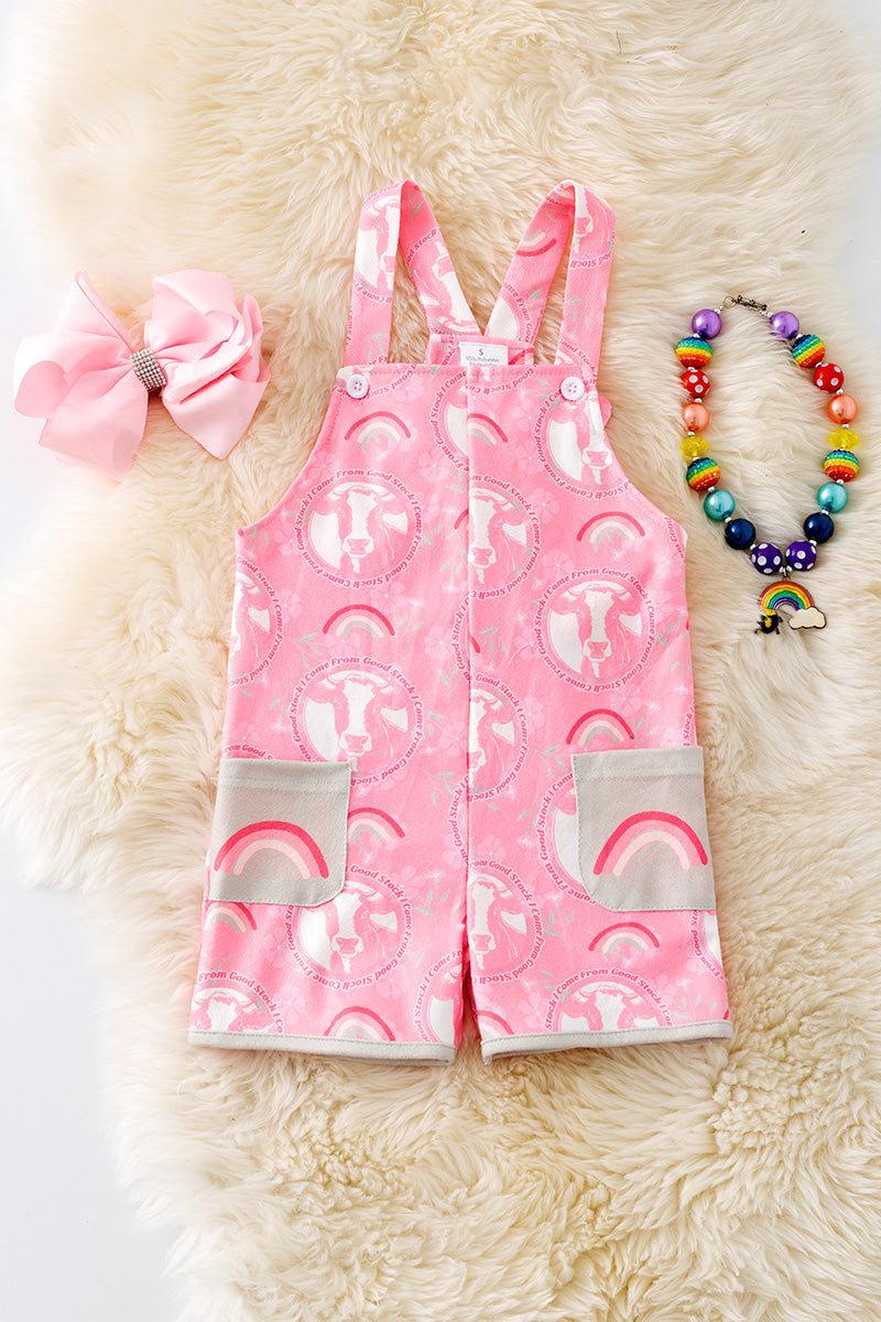 " I come from good stock" cow & rainbow printed girls romper. PNG50150