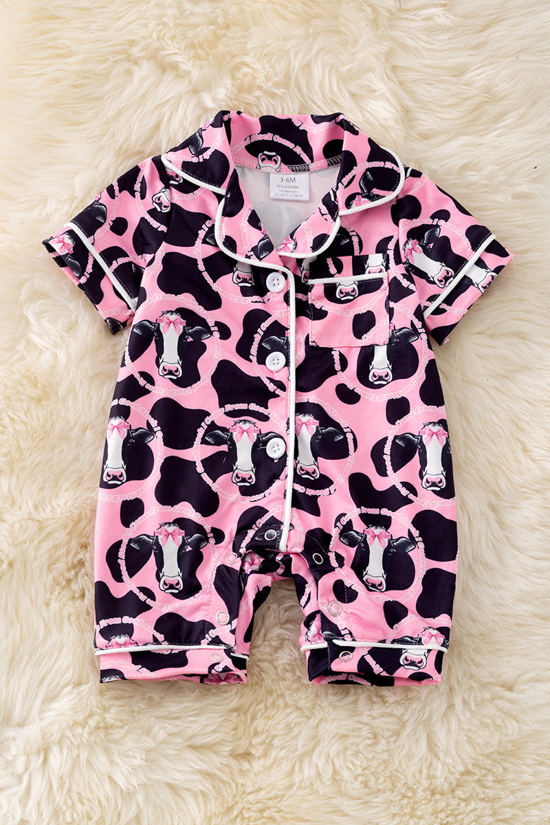 " I come from good stock" Pink cow printed baby pajamas w/snaps. RPG50602
