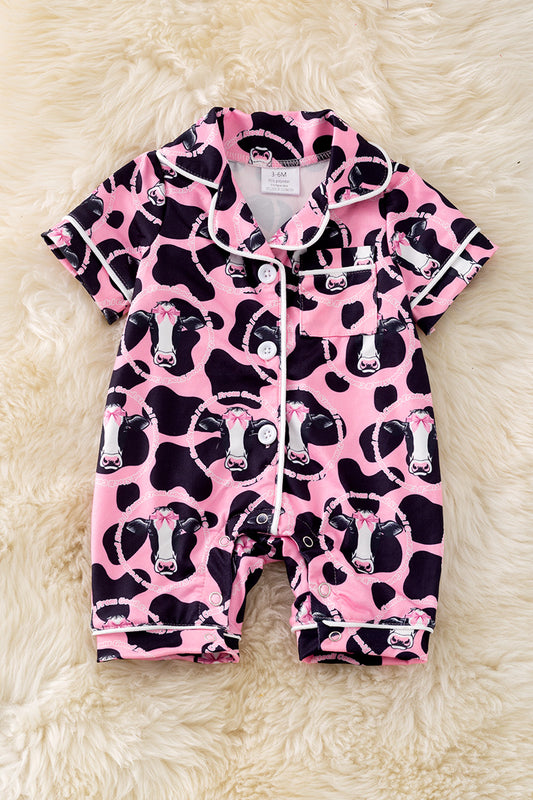 " I come from good stock" Pink cow printed baby pajamas w/snaps. RPG50602