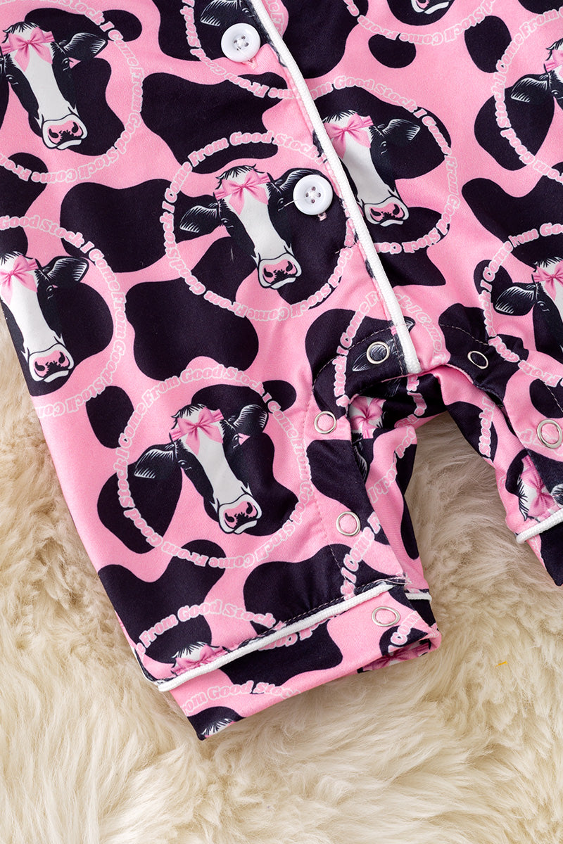 " I come from good stock" Pink cow printed baby pajamas w/snaps. RPG50602