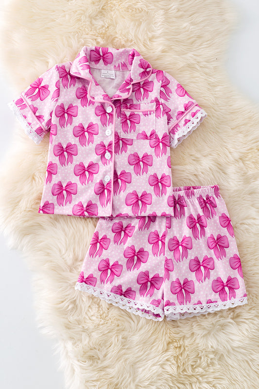Fuchsia coquette printed pajamas set w/embroidered trim. PJG50202