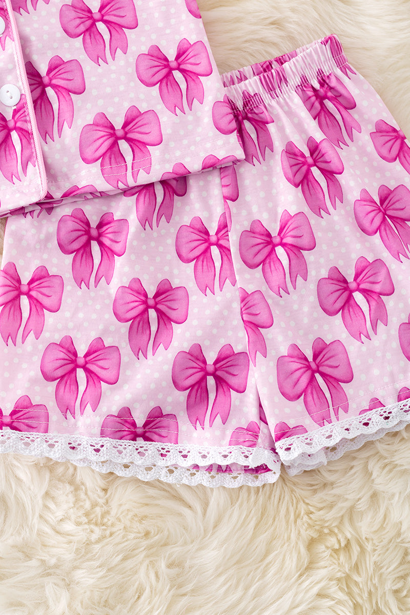 Fuchsia coquette printed pajamas set w/embroidered trim. PJG50202