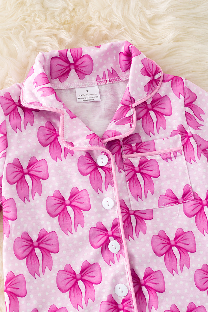 Fuchsia coquette printed pajamas set w/embroidered trim. PJG50202