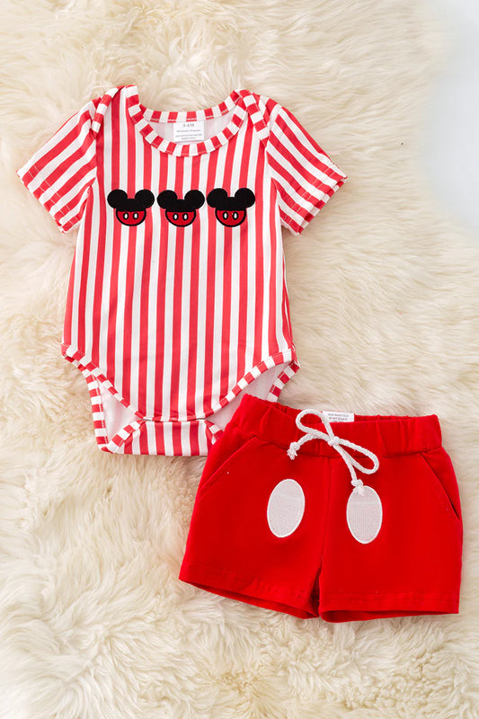 Boys red & white stripe onesie & red shorts. RPB50300