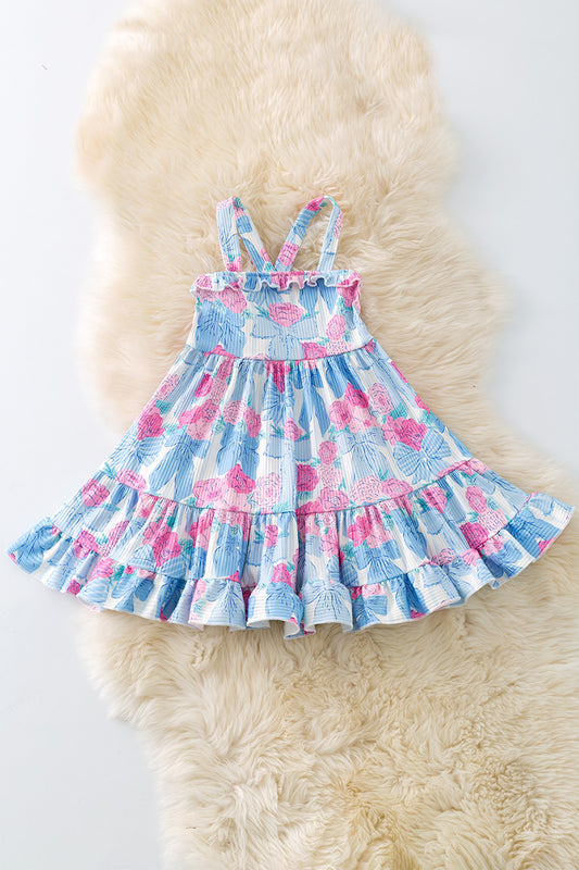 Floral & coquette bow printed tiered swing dress. DRG51352