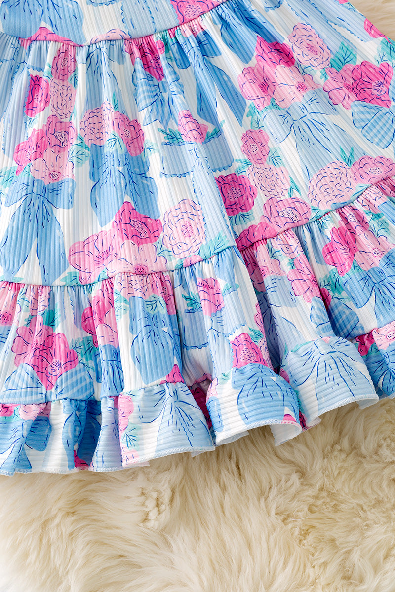 Floral & coquette bow printed tiered swing dress. DRG51352