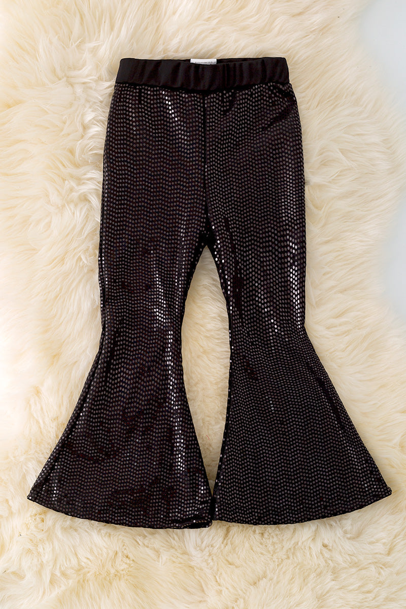 Black shimmery bell pants.