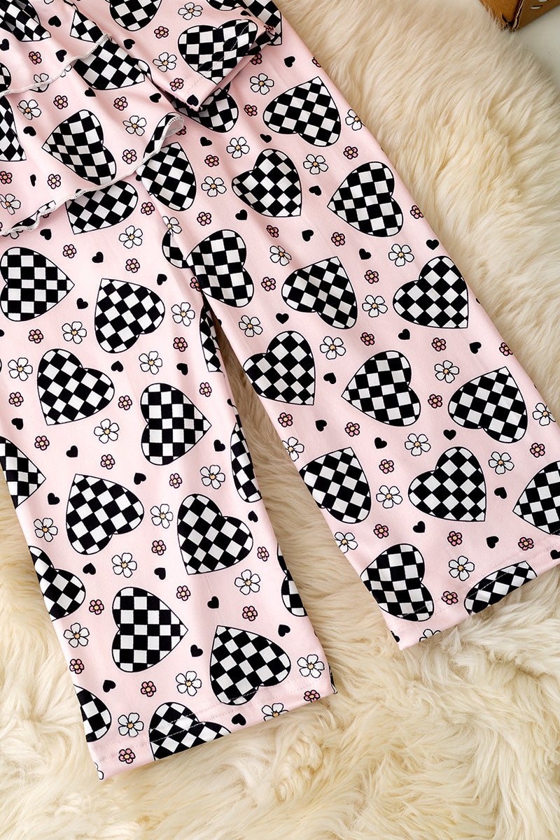Checker heart printed girls tunic & pants.