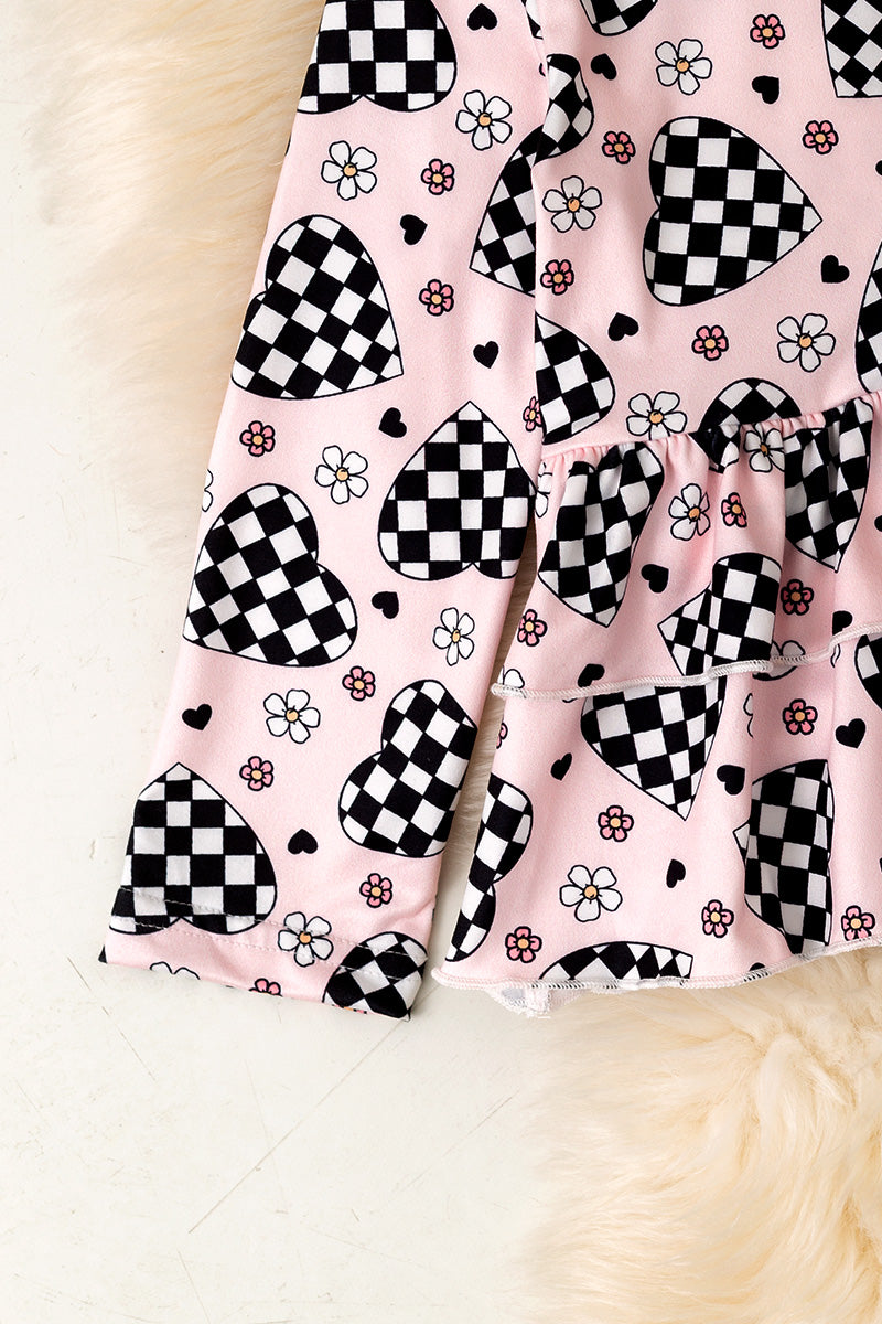 Checker heart printed girls tunic & pants.