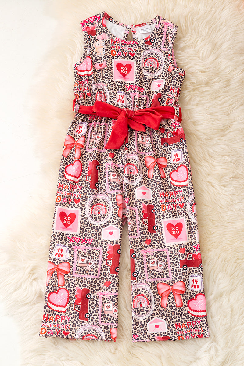Cheetah w/ Valentines print girls jumpsuit.