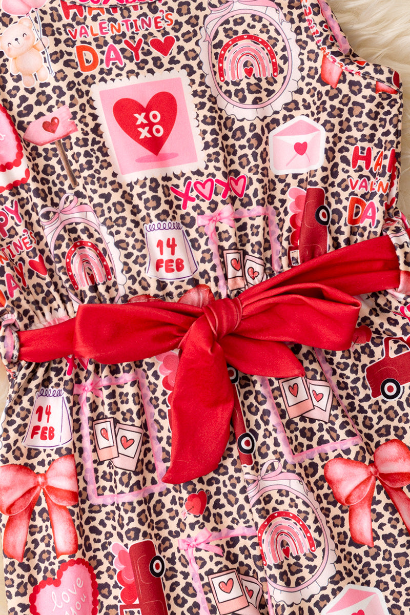 Cheetah w/ Valentines print girls jumpsuit.