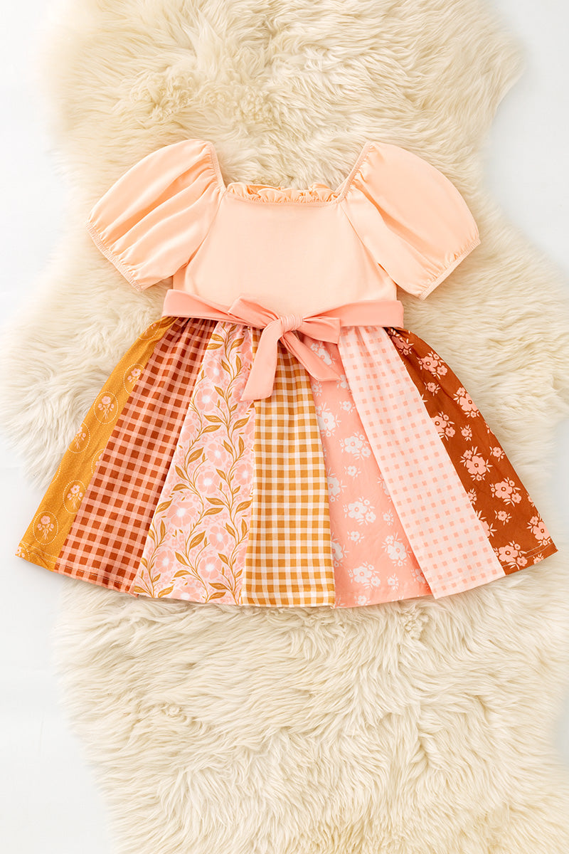 Autumn multi printed dress with bubble sleeves. DRG62623 -M-