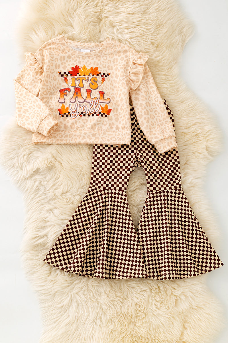 It's fall y'all cheetah printed sweatshirt and checkered bell bottoms. OFG61493 -A-