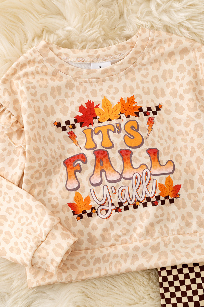 It's fall y'all cheetah printed sweatshirt and checkered bell bottoms. OFG61493 -A-