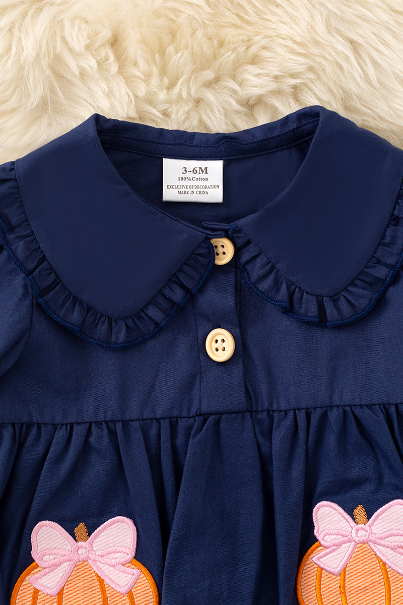 Navy blue romper w/ pumpkin applique RPG62741 -A-
