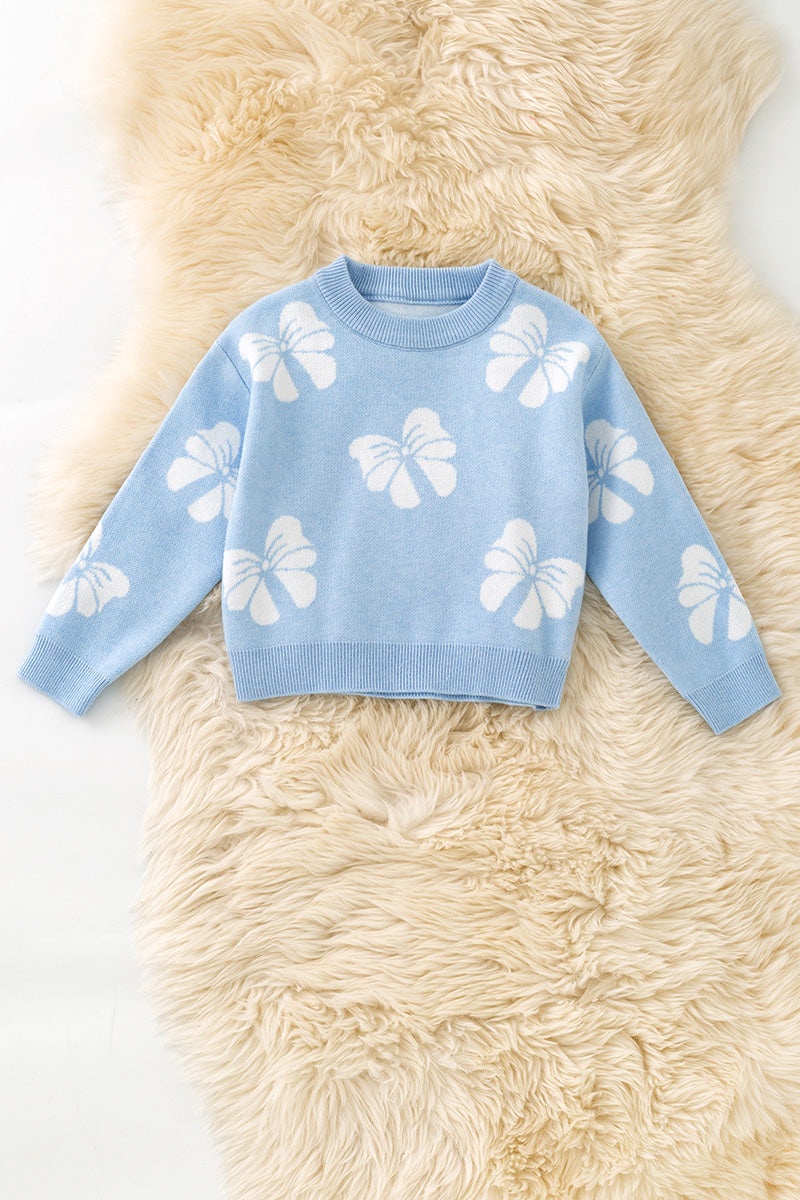 Lt. Blue  bow printed knit sweater. TPG60409 -S-