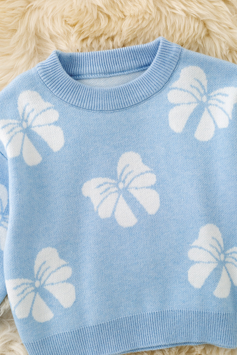 Lt. Blue  bow printed knit sweater. TPG60409 -S-