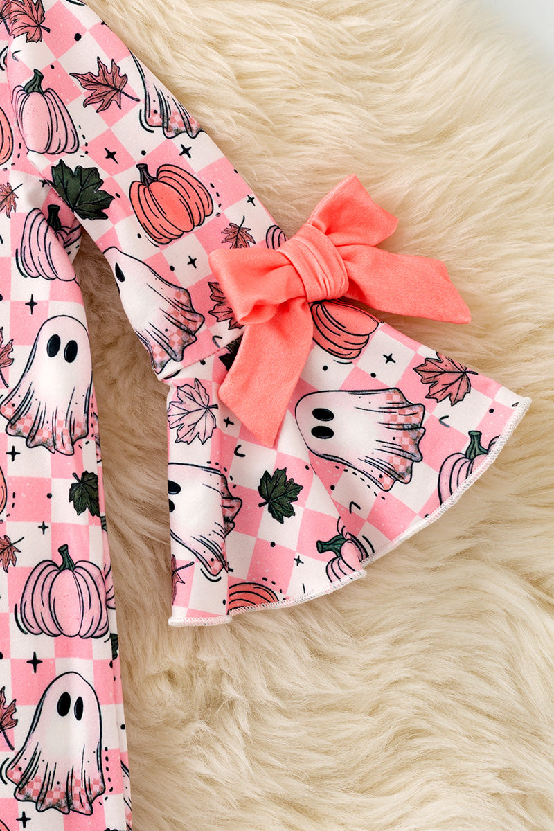 Pink Checkered & ghost printed baby bodysuit. RPG62219 -S-