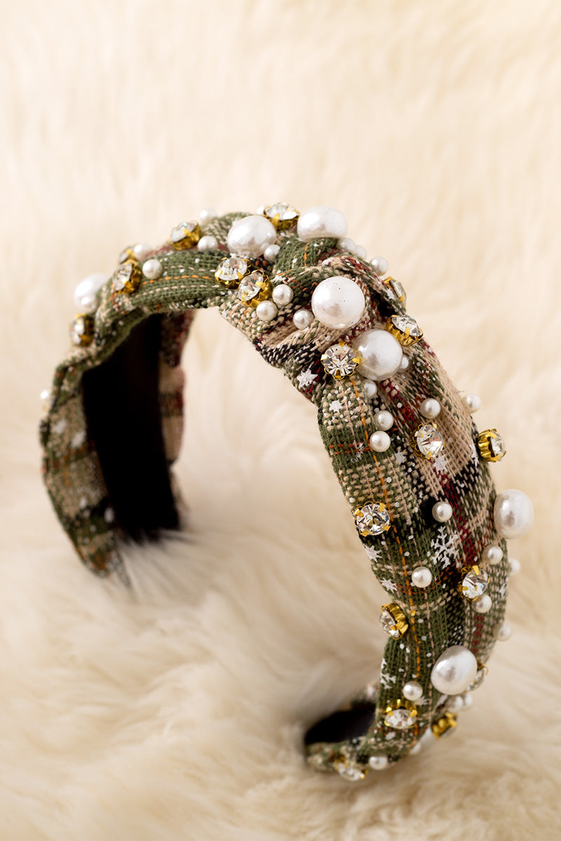 Christmas plaid pearls & stone headbands available in 3 prints.