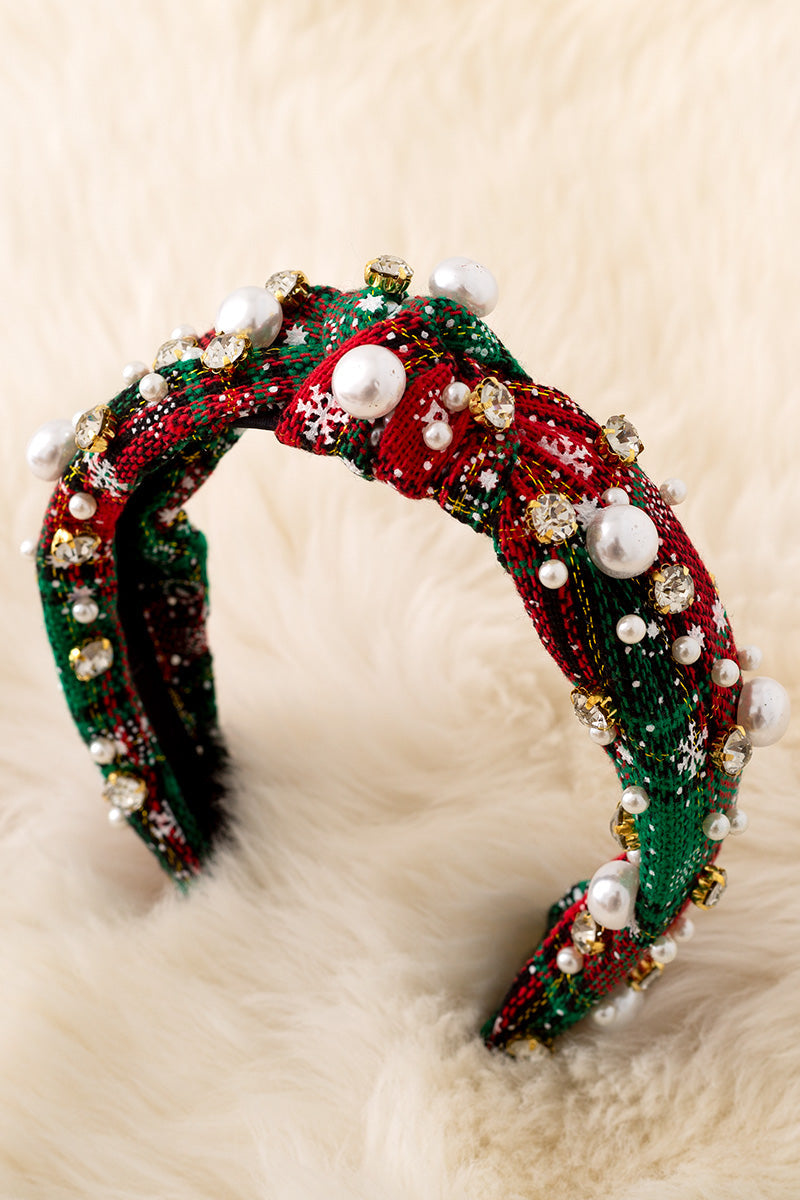 Christmas plaid pearls & stone headbands available in 3 prints.