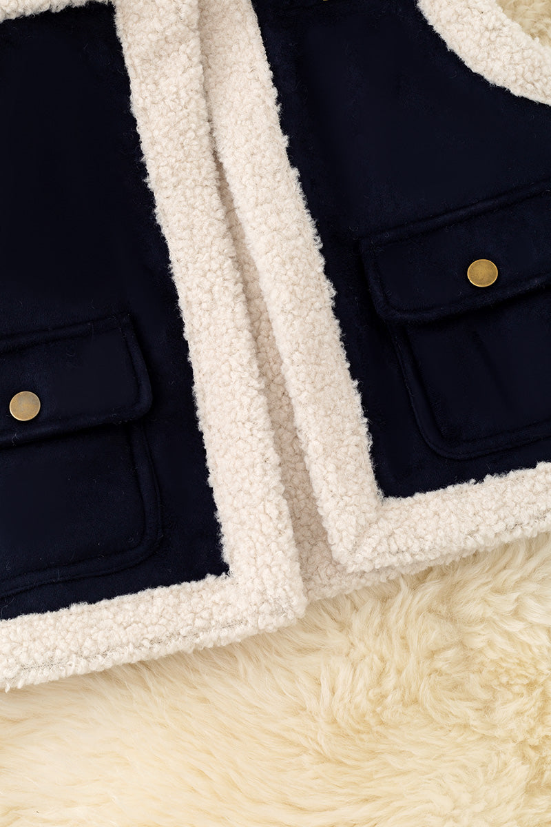 Navy blue faux suede and sherpa vest. TPG60371 -S-