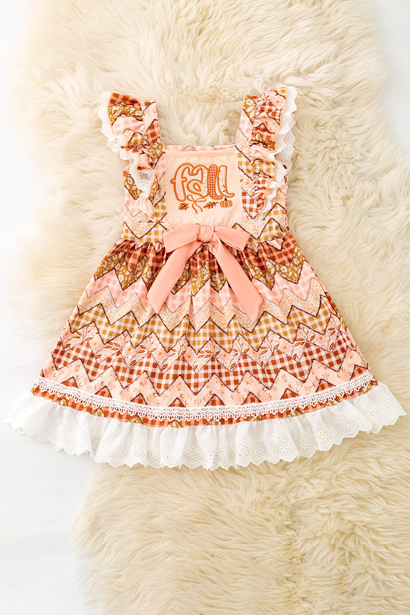 Fall applique gingham printed dress. DRG62622 M-