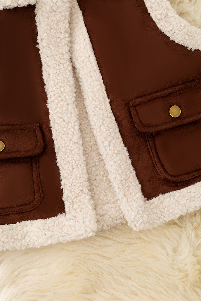 Chocolate brown sherpa vest w/pockets. TPG60370 -A-