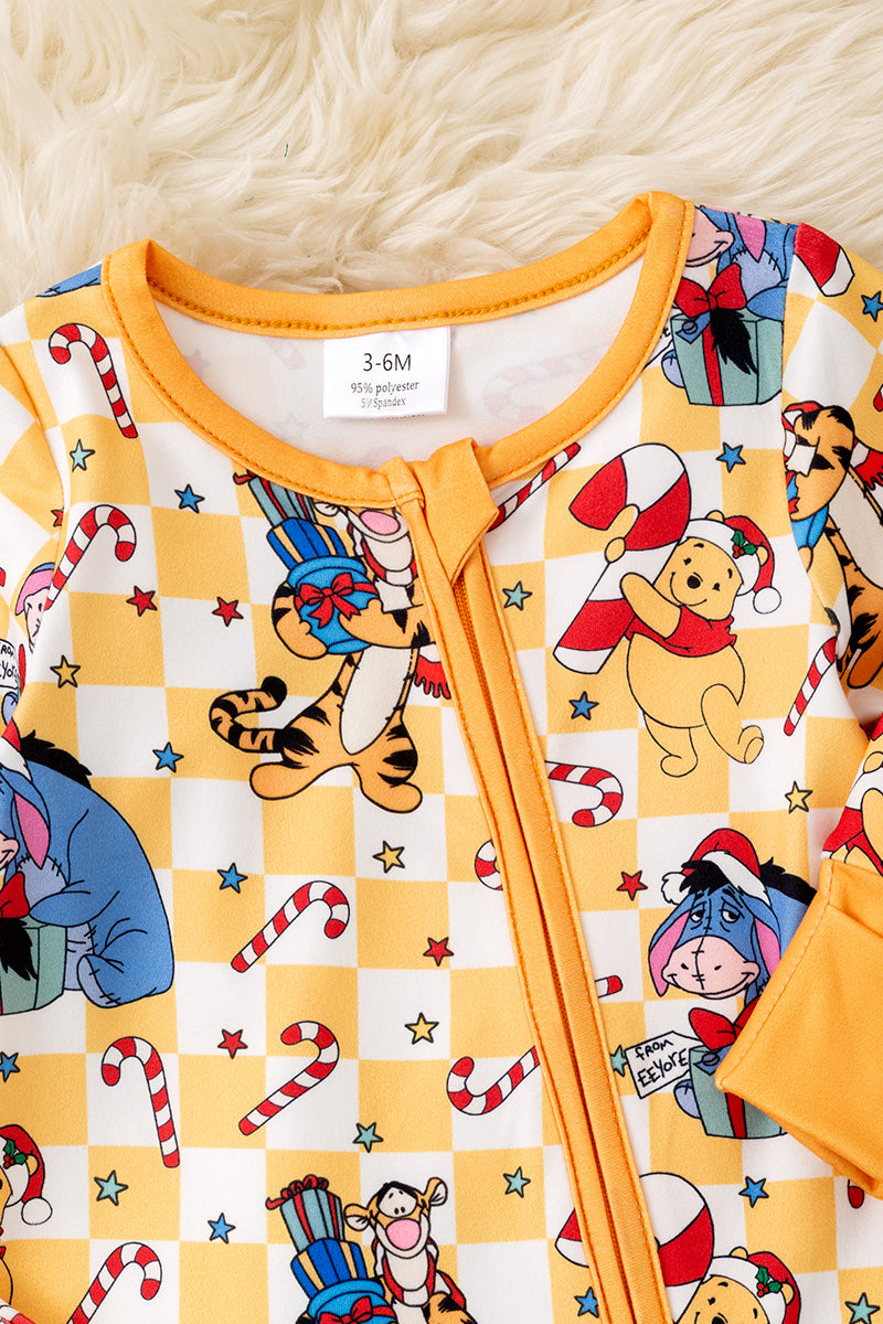 Honey Christmas character printed on checker baby bodysuit .