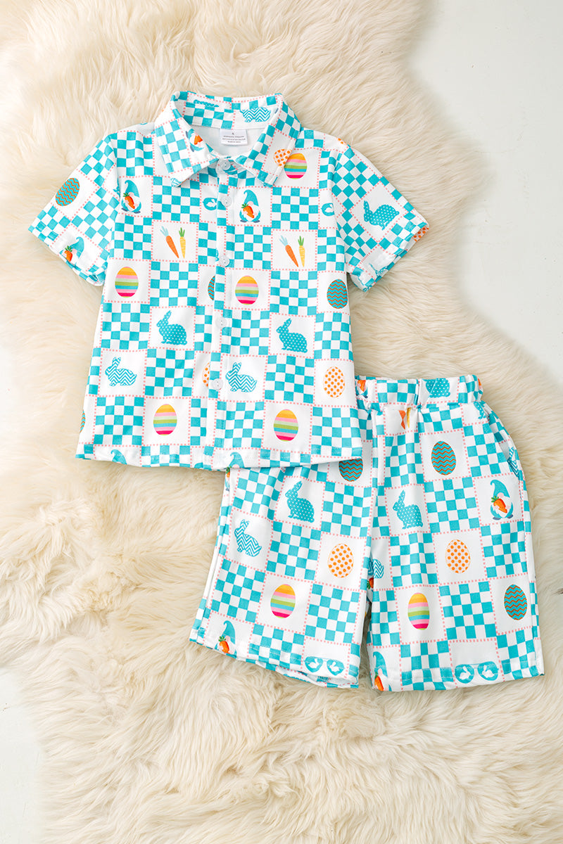 Easter checker printed boys 2 piece set.