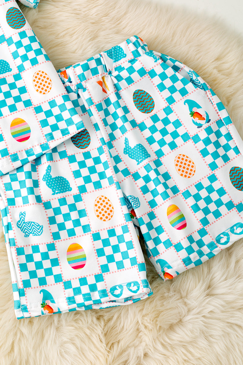 Easter checker printed boys 2 piece set.