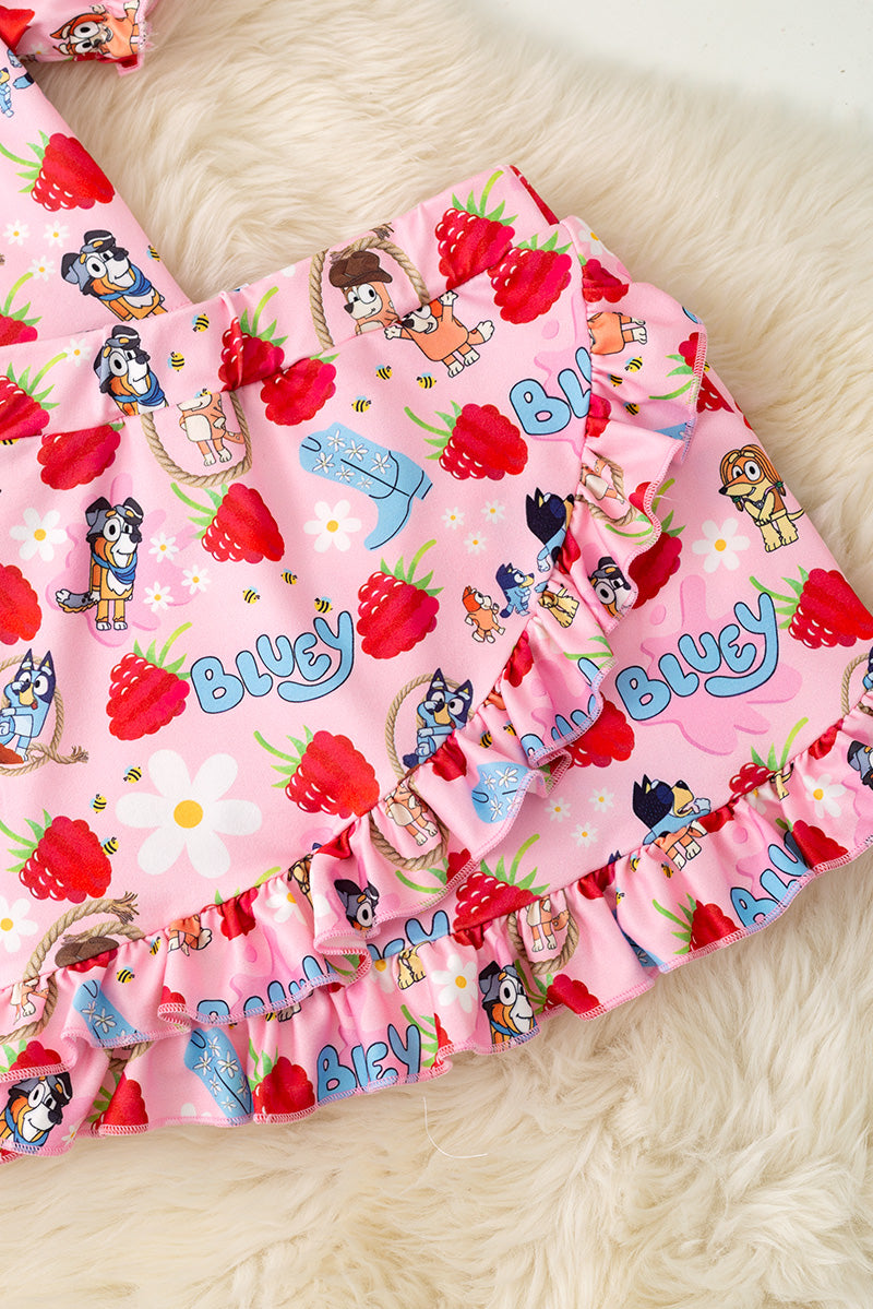 Raspberry printed on pink girls 2 piece set.