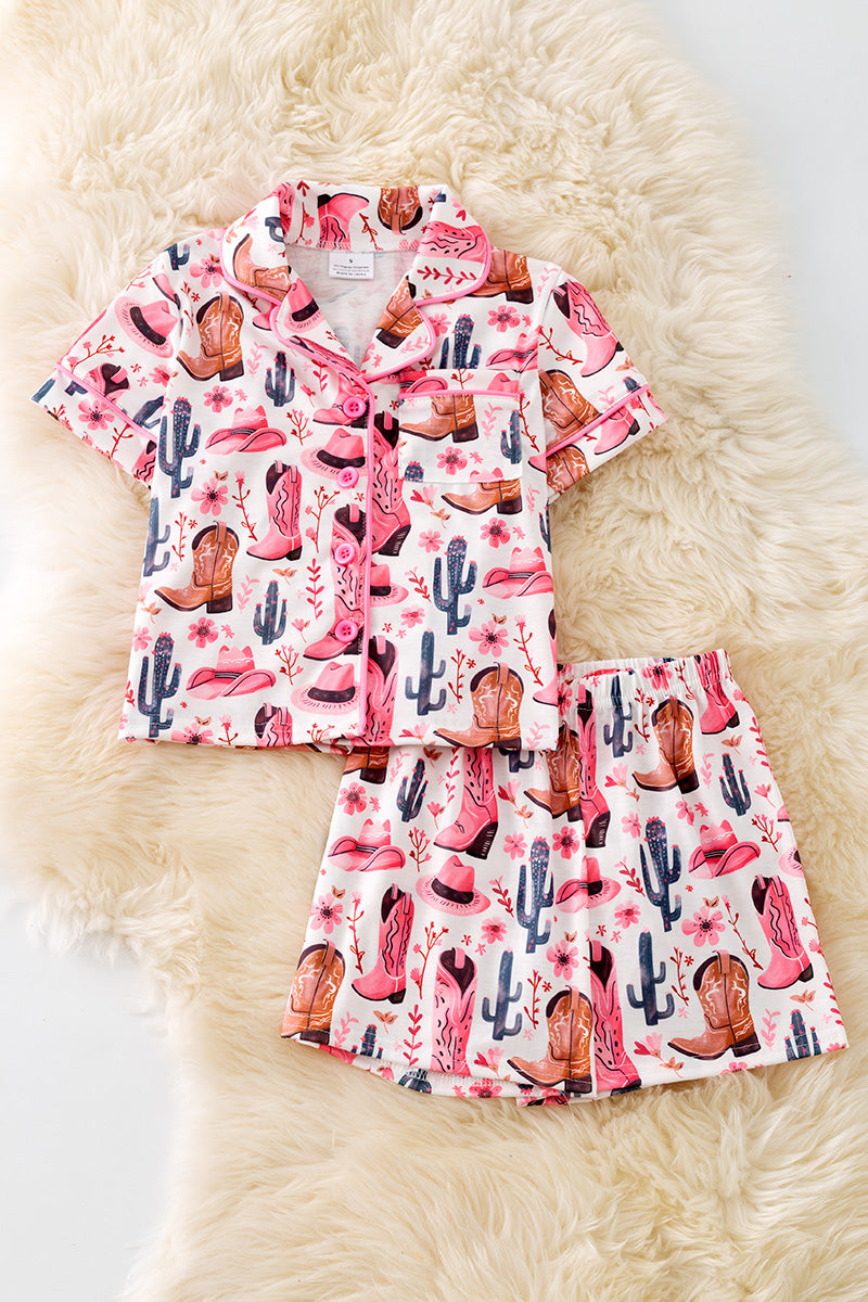 Cowgirl boot printed Girls pajamas set.