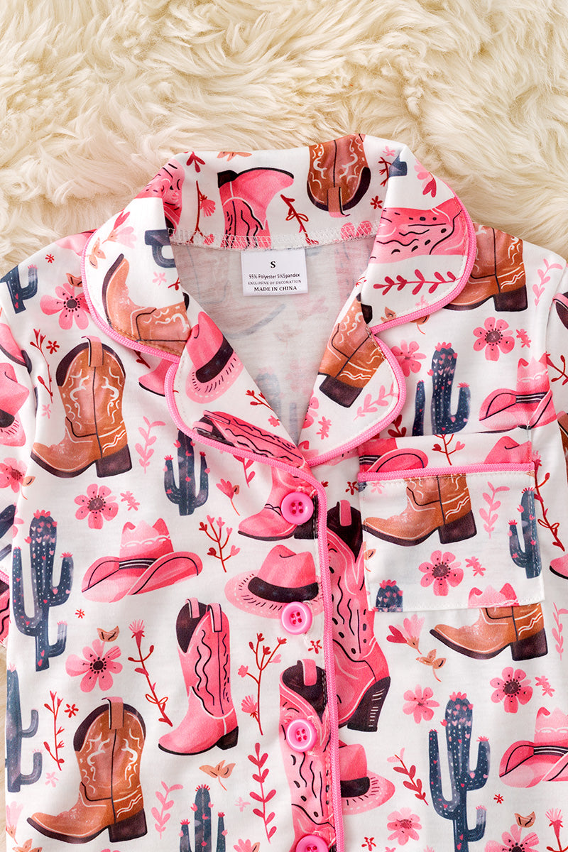 Cowgirl boot printed Girls pajamas set.