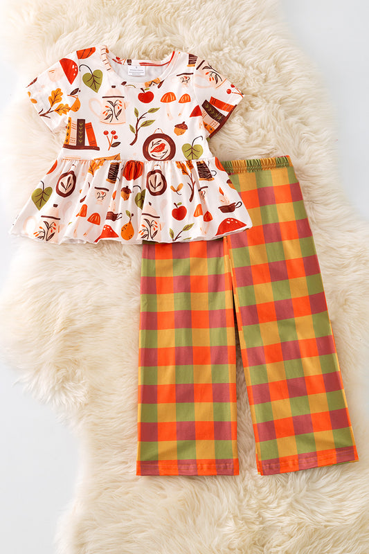 Autumn girls tunic & plaid pants.