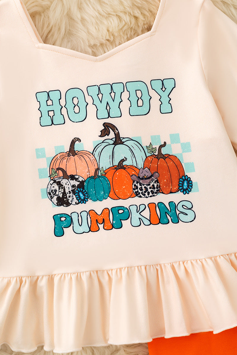 Howdy Pumpkins Cream tunic w/bell sleeves & Orange pants. OFG61491 -A-