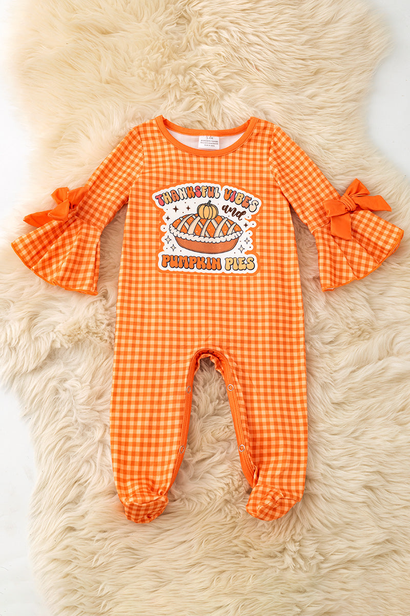 Orange gingham pie printed baby bodysuit. RPG62330 A-