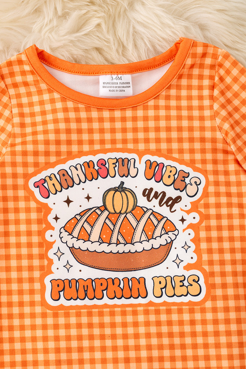 Orange gingham pie printed baby bodysuit. RPG62330 A-