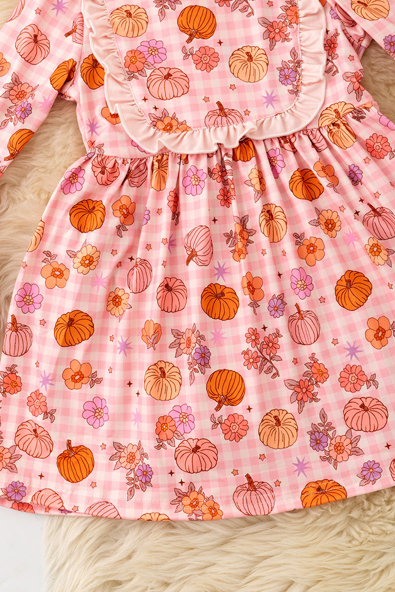 Pumpkin printed on pink dress w/ bell sleeves. DRG62728 -M-