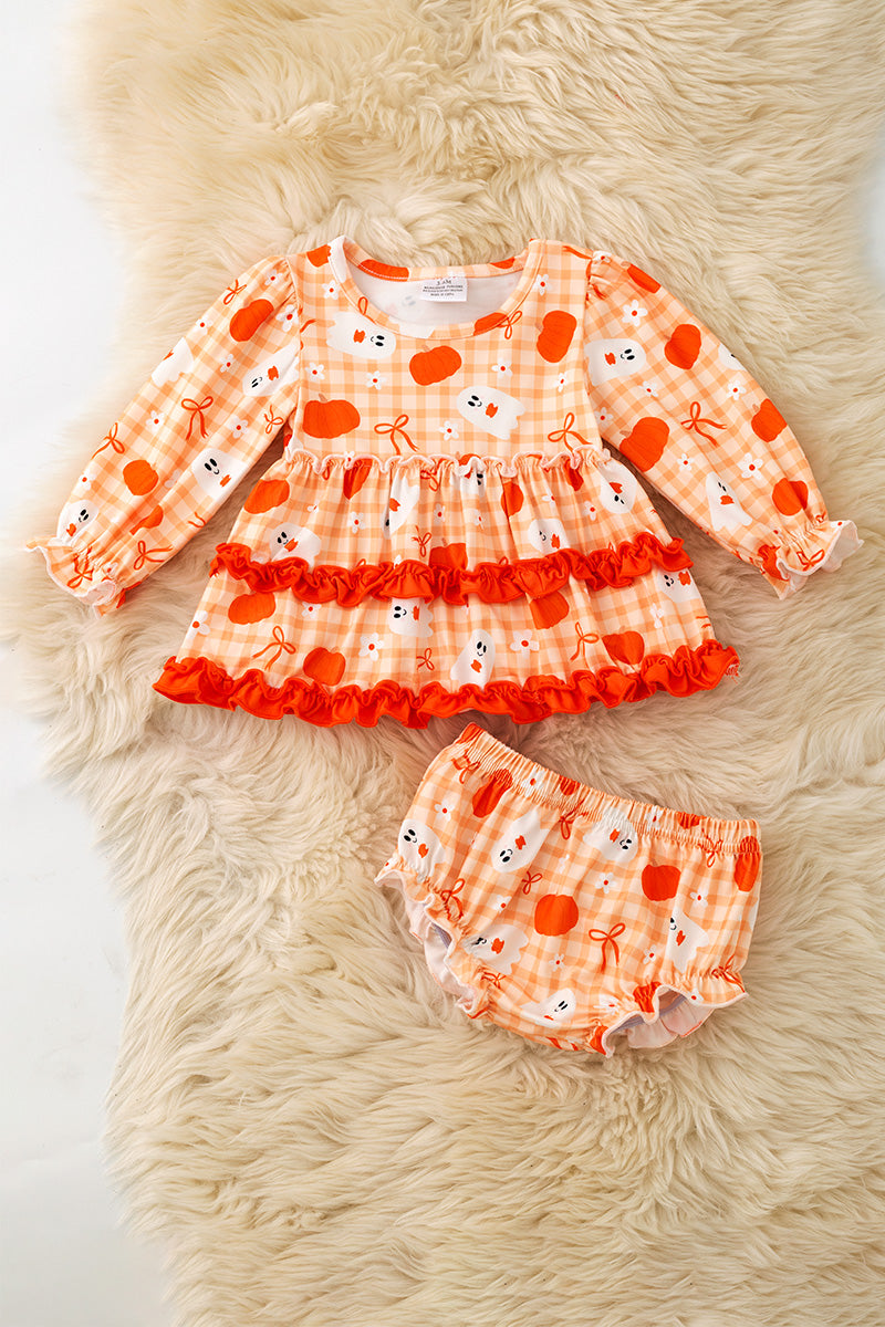 Ghost printed cute ruffle tunic and baby bloomers. RPG62347 -A-