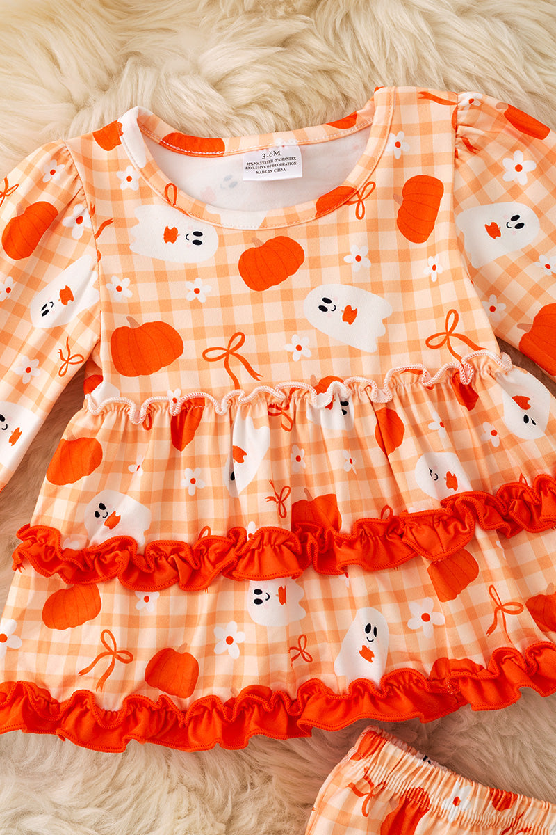 Ghost printed cute ruffle tunic and baby bloomers. RPG62347 -A-
