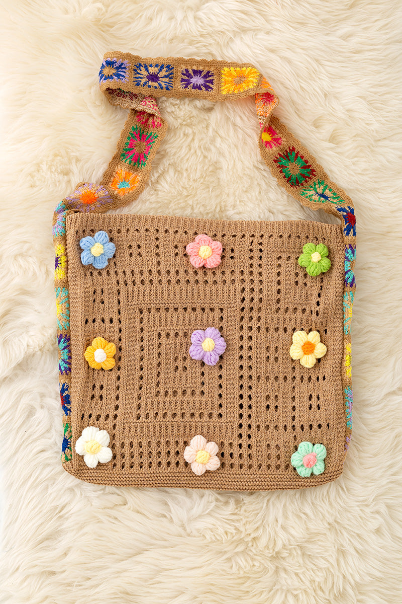 12.5 inch X 11.5" Girls knitted tote bag.