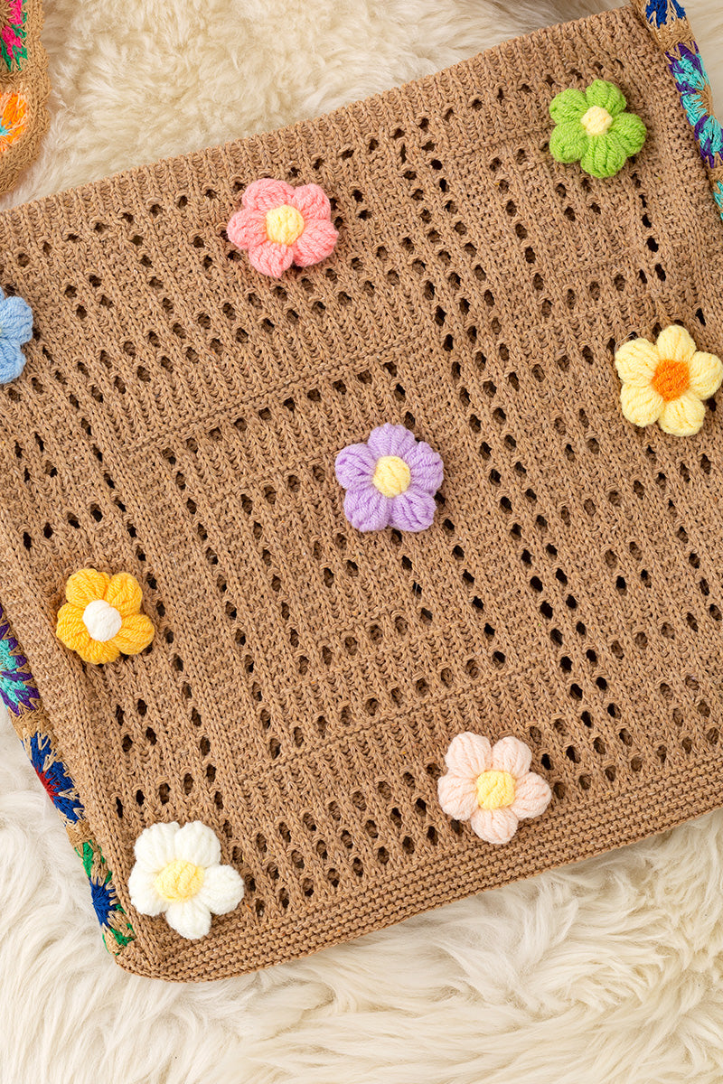 12.5 inch X 11.5" Girls knitted tote bag.