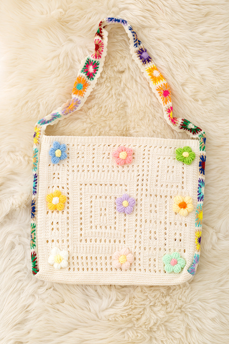 12.5 inch X 11.5" Girls knitted tote bag.