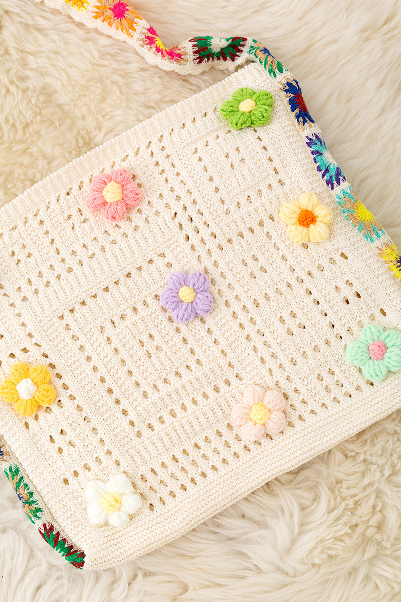 12.5 inch X 11.5" Girls knitted tote bag.