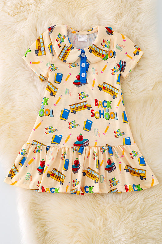 Lt. yellow back to school printed dress.